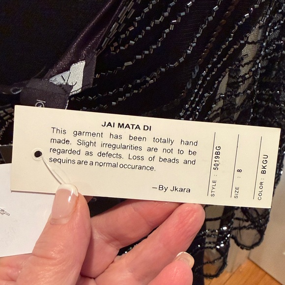 J Kara Black  Evening Dress with asymmetrical beaded overlay.new, never hemmed - Picture 12 of 16